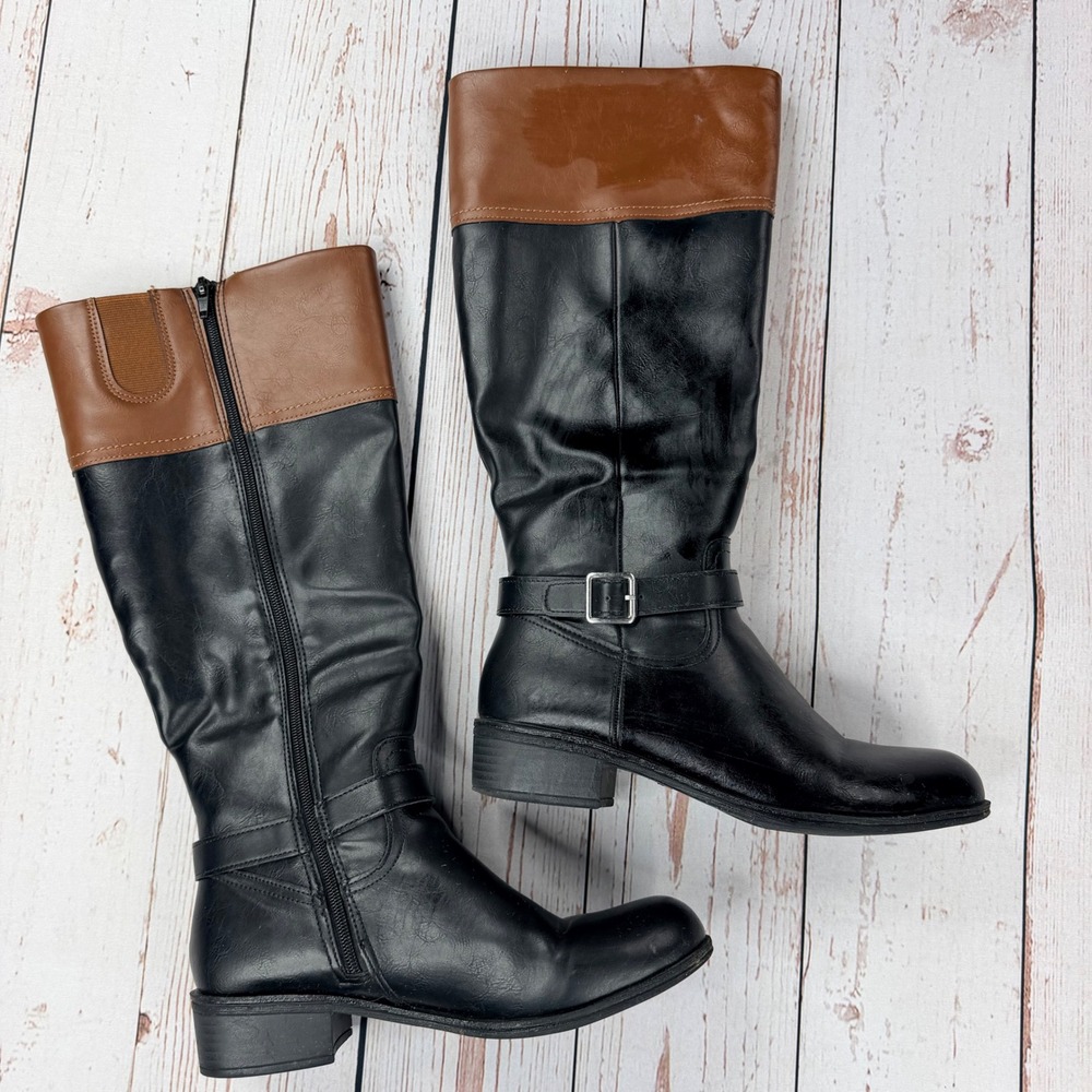 St. Johns Bay Danwood Womens Black Brown Two Tone Riding Boots Size 8.5 M